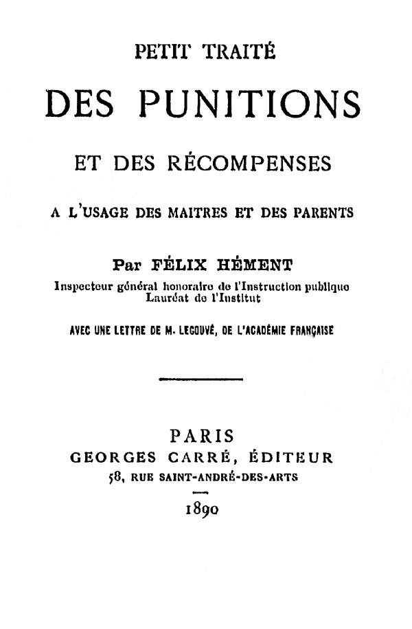 Petit traité des punitions et des récompenses à l'usage des maîtres et des parents
