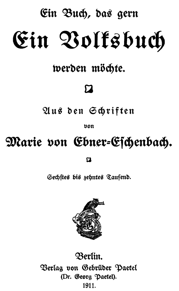 Ein Buch, das gern ein Volksbuch werden möchte Ein Buch, das gern ein Volksbuch werden möchte