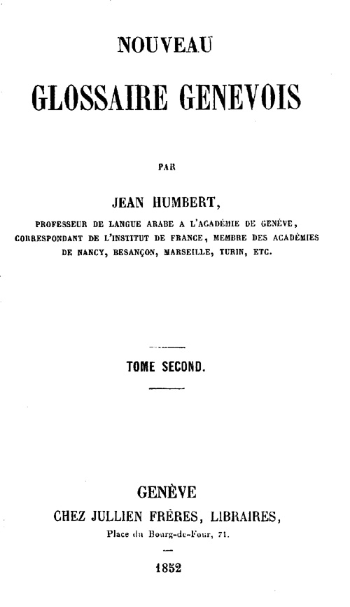 Nouveau Glossaire Genevois, tome 2/2 Nouveau Glossaire Genevois, tome 2/2