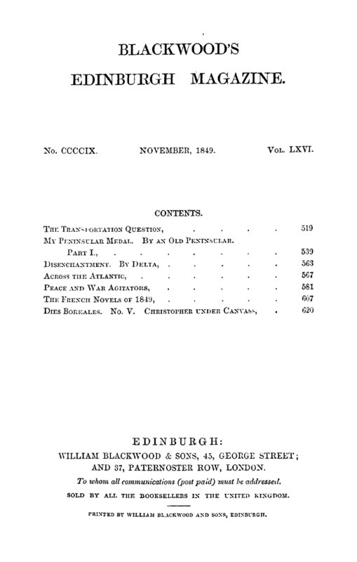 Blackwood's Edinburgh Magazine, Vol. 66, No 409, November 1849 Blackwood's Edinburgh Magazine, Vol. 66, No 409, November 1849