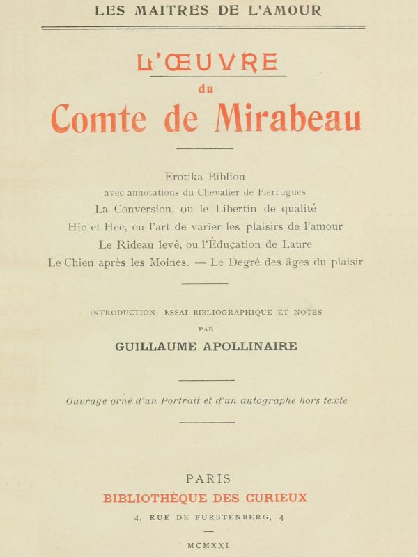 L'oeuvre du comte de Mirabeau