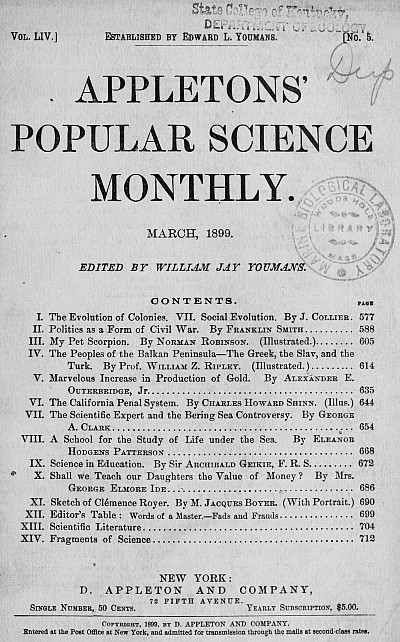 Appletons' Popular Science Monthly, March 1899
Volume LIV, No. 5, March 1899