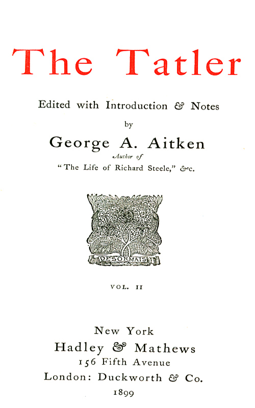 The Tatler, Volume 2 The Tatler, Volume 2