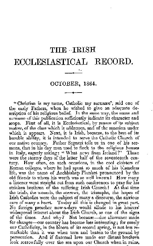 The Irish Ecclesiastical Record, Volume 1, October, 1864 The Irish Ecclesiastical Record, Volume 1, October, 1864