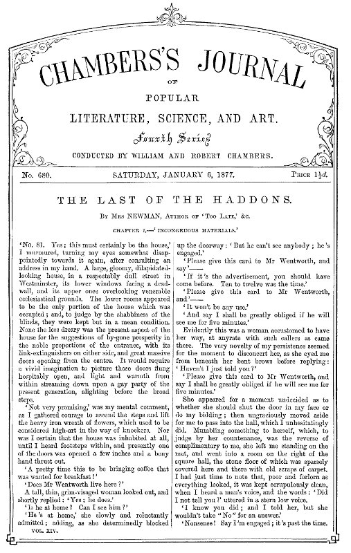 Chambers's Journal of Popular Literature, Science, and Art, No. 680
January 6, 1877
