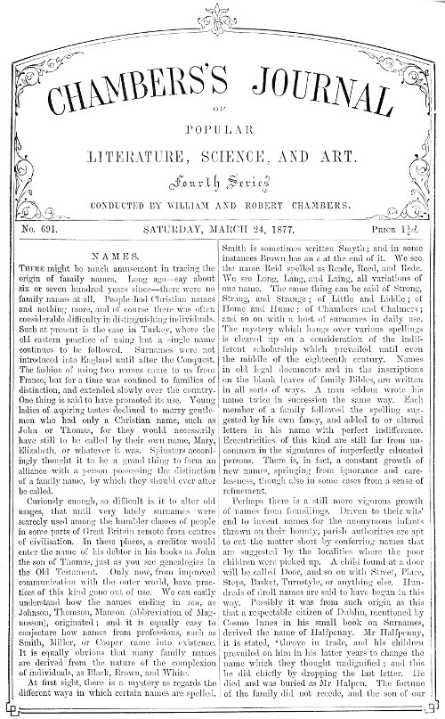 Chambers's Journal of Popular Literature, Science, and Art, No. 691 March 24, 1877 Chambers's Journal of Popular Literature, Science, and Art, No. 691 March 24, 1877
