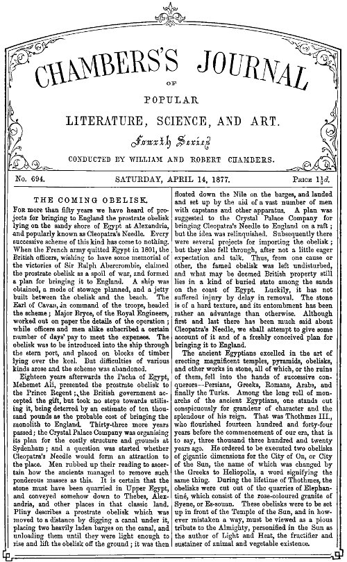 Chambers's Journal of Popular Literature, Science, and Art, No. 694
April 14, 1877.