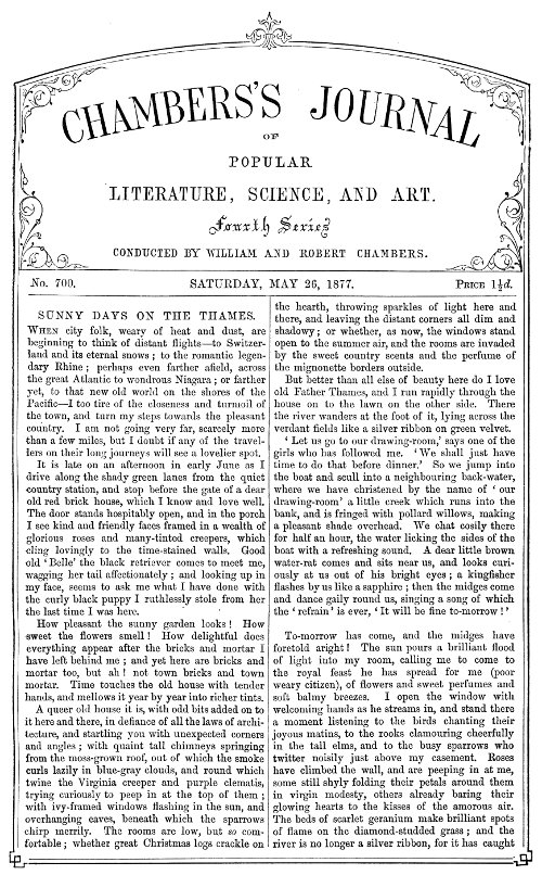 Chambers's Journal of Popular Literature, Science, and Art, No. 700
May 26, 1877