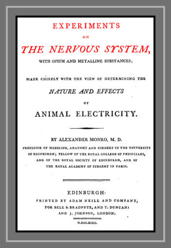 Experiments on the Nervous System with Opium and Metalline Substances Made Chiefly with the View of Determining the Nature and Effects of Animal Electricity Experiments on the Nervous System with Opium and Metalline Substances Made Chiefly with the View of Determining the Nature and Effects of Animal Electricity