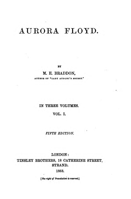 Aurora Floyd, Vol. 1 Fifth Edition Aurora Floyd, Vol. 1 Fifth Edition