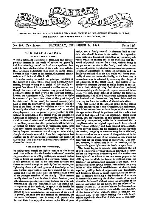 Chambers's Edinburgh Journal, No. 308
New Series, Saturday, November 24, 1849