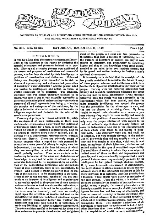 Chambers's Edinburgh Journal, No. 309 New Series, Saturday, December 8, 1849 Chambers's Edinburgh Journal, No. 309 New Series, Saturday, December 8, 1849