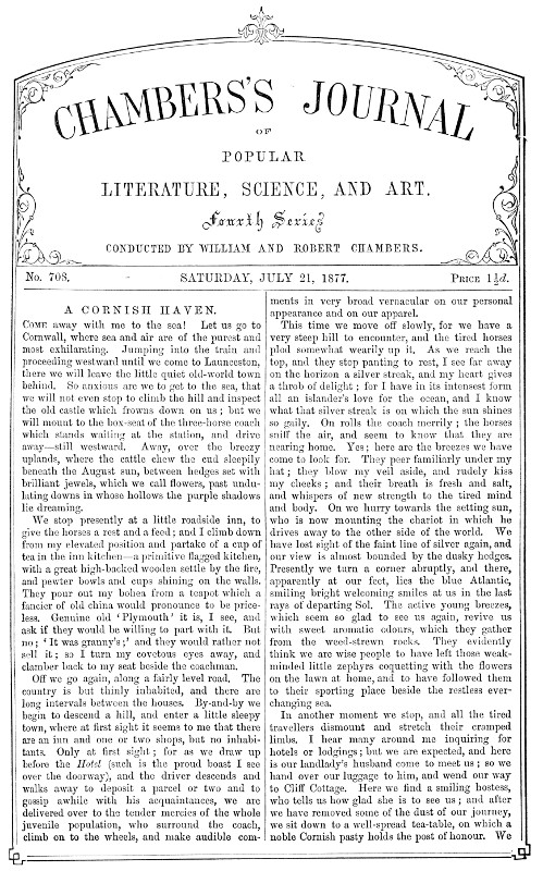 Chambers's Journal of Popular Literature, Science, and Art, No. 708 July 21, 1877 Chambers's Journal of Popular Literature, Science, and Art, No. 708 July 21, 1877