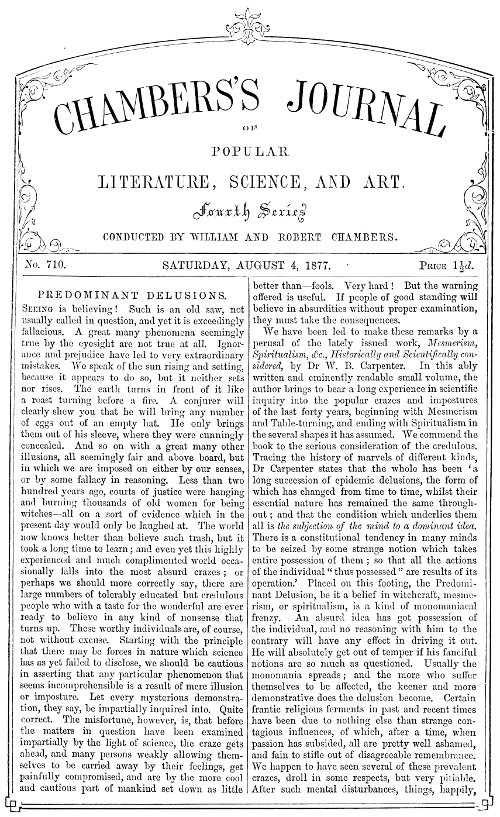 Chambers's Journal of Popular Literature, Science, and Art, No. 710 August 4, 1877 Chambers's Journal of Popular Literature, Science, and Art, No. 710 August 4, 1877
