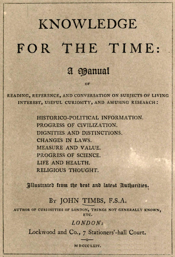 Knowledge for the Time
A Manual of Reading, Reference, and Conversation on Subjects of Living Interest, Useful Curiosity, and Amusing Research