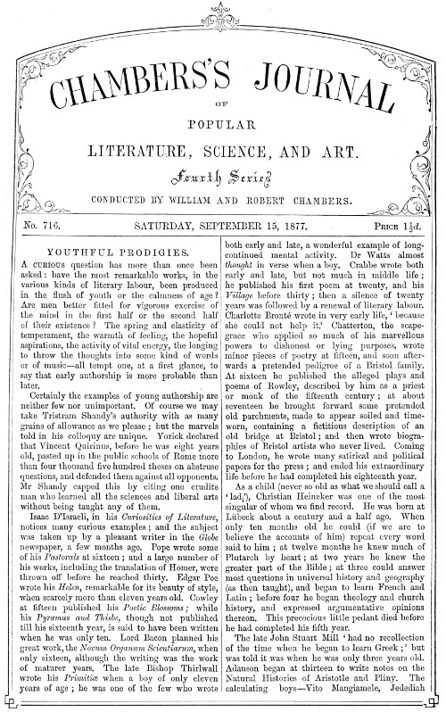 Chambers's Journal of Popular Literature, Science, and Art, No. 716
September 15, 1877