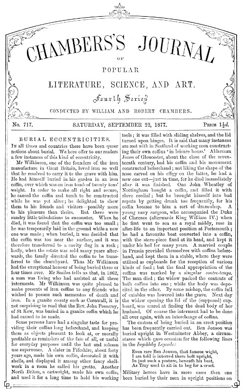 Chambers's Journal of Popular Literature, Science, and Art, No. 717, September 22, 1877 Chambers's Journal of Popular Literature, Science, and Art, No. 717, September 22, 1877