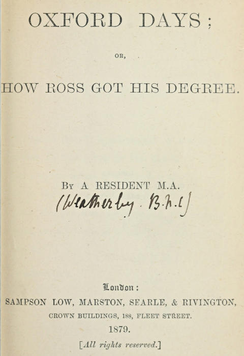 Oxford Days; or, How Ross Got His Degree Oxford Days; or, How Ross Got His Degree
