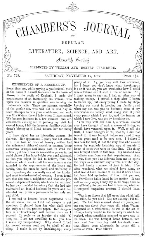 Chambers's Journal of Popular Literature, Science, and Art, No. 725, November 17, 1877 Chambers's Journal of Popular Literature, Science, and Art, No. 725, November 17, 1877