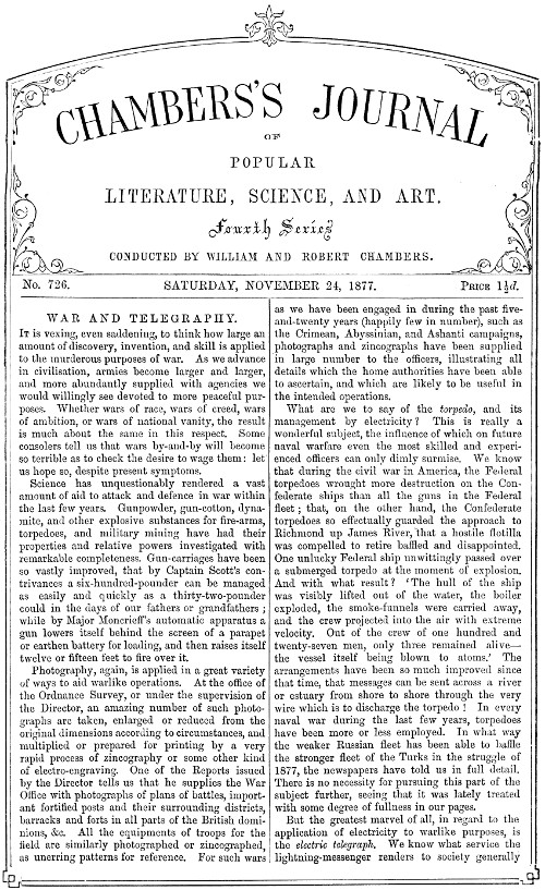 Chambers's Journal of Popular Literature, Science, and Art, No. 726
November 24, 1877