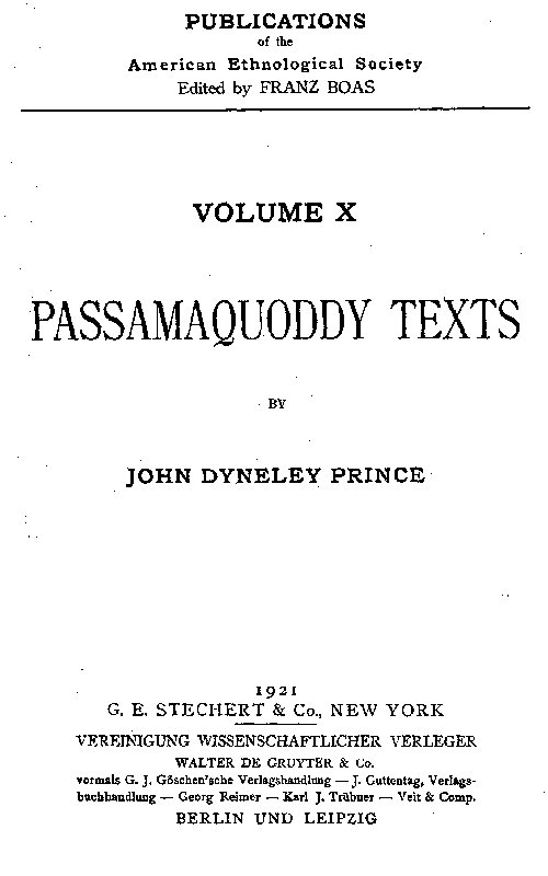 Passamaquoddy Texts Passamaquoddy Texts