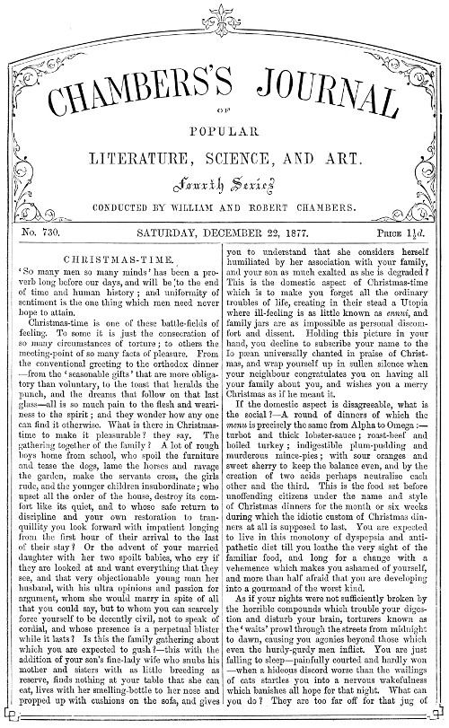 Chambers's Journal of Popular Literature, Science, and Art, No. 730 December 22, 1877 Chambers's Journal of Popular Literature, Science, and Art, No. 730 December 22, 1877
