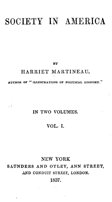 Society in America, Volume 1 (of 2)