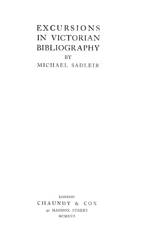 Excursions in Victorian Bibliography Excursions in Victorian Bibliography