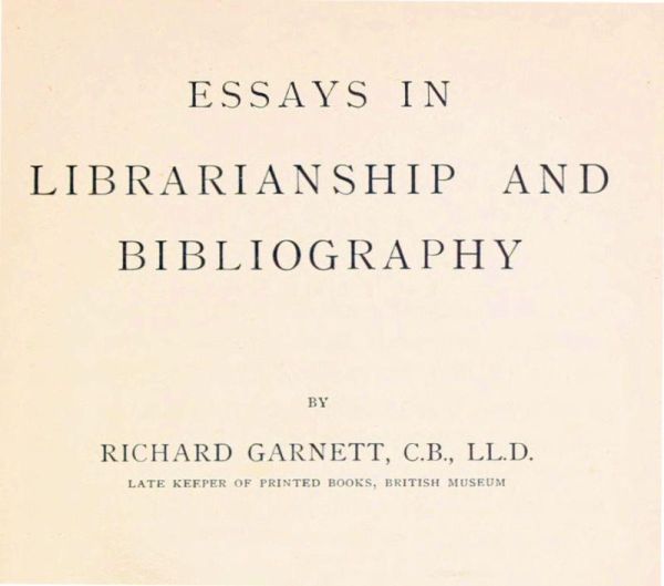 Essays in Librarianship and Bibliography Essays in Librarianship and Bibliography