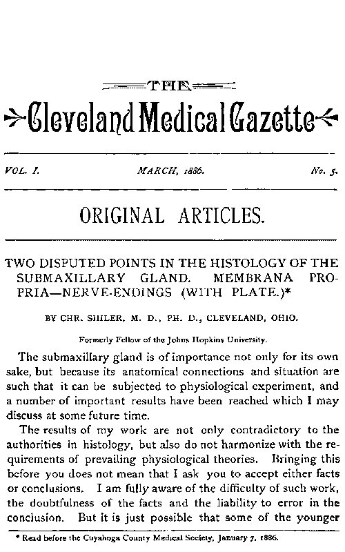 The Cleveland Medical Gazette, Vol. 1, No. 5, March 1886