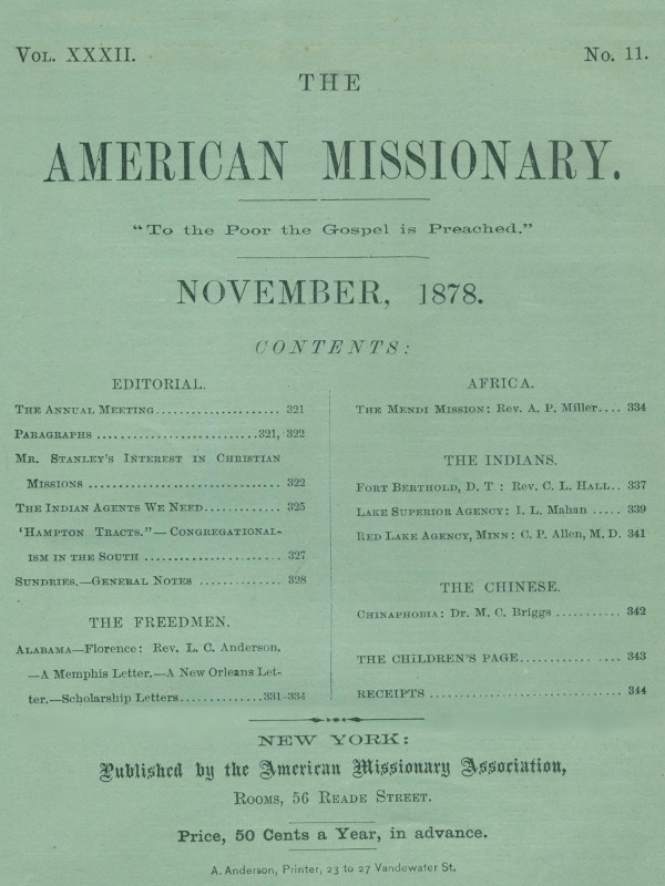 The American Missionary — Volume 32, No. 11, November, 1878 The American Missionary — Volume 32, No. 11, November, 1878
