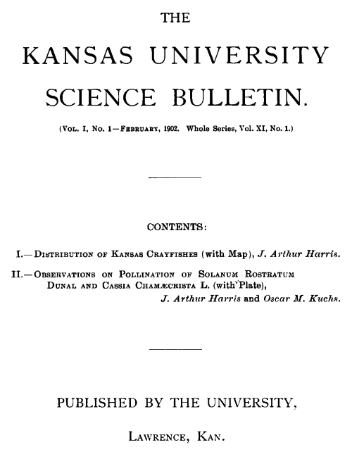 The Kansas University Science Bulletin (Vol. I, No. 1) The Kansas University Science Bulletin (Vol. I, No. 1)