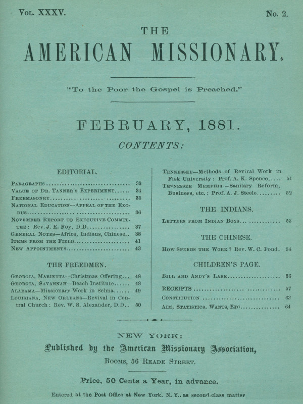 The American Missionary — Volume 35, No. 2, February, 1881 The American Missionary — Volume 35, No. 2, February, 1881