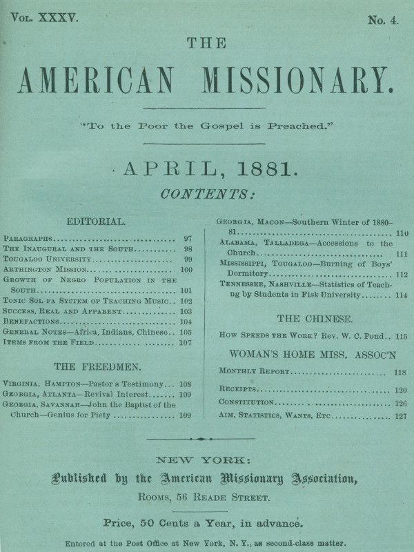 The American Missionary — Volume 35, No. 4, April, 1881 The American Missionary — Volume 35, No. 4, April, 1881
