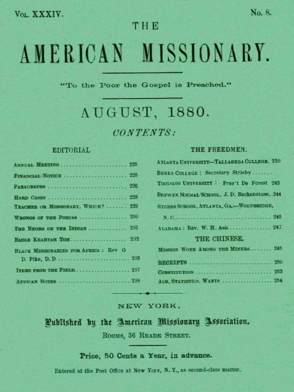 The American Missionary — Volume 34, No. 8, August, 1880 The American Missionary — Volume 34, No. 8, August, 1880