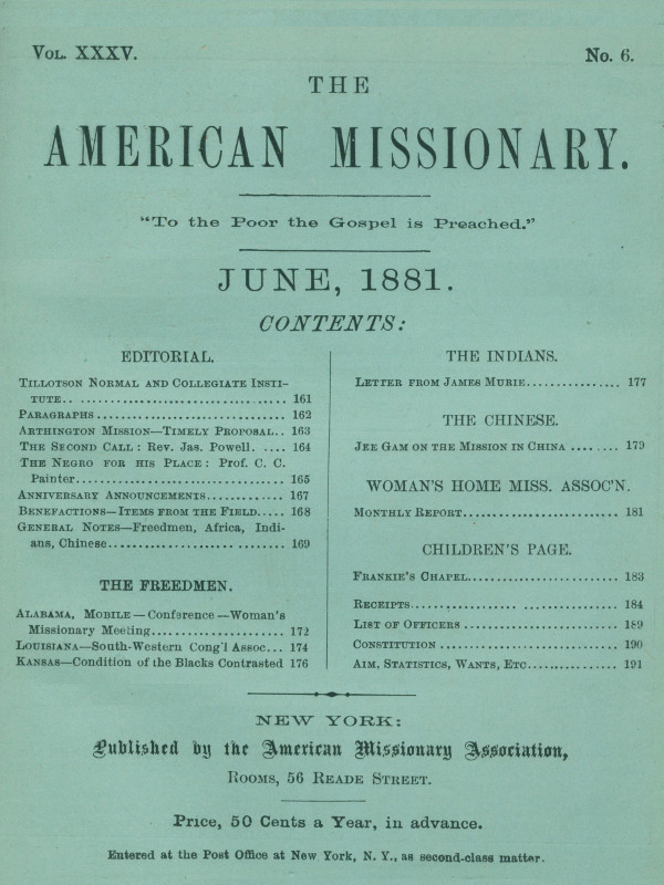 The American Missionary — Volume 35, No. 6, June, 1881 The American Missionary — Volume 35, No. 6, June, 1881
