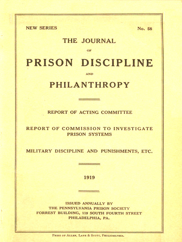 The Journal of Prison Discipline and Philanthropy 1919 (New Series, No. 58)