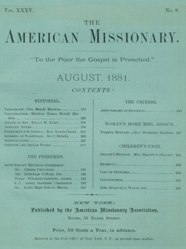 The American Missionary — Volume 35, No. 8, August, 1881 The American Missionary — Volume 35, No. 8, August, 1881