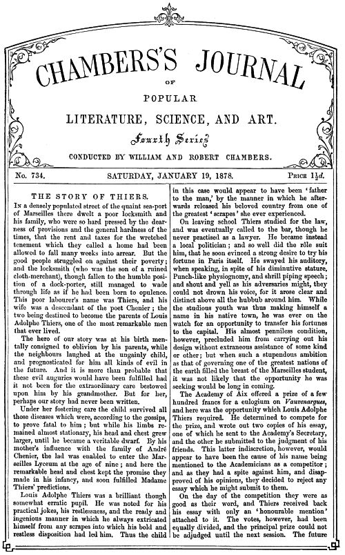 Chambers's Journal of Popular Literature, Science, and Art, No. 734, January 19, 1878 Chambers's Journal of Popular Literature, Science, and Art, No. 734, January 19, 1878