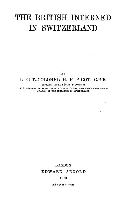 Henry Philip Picot - İsviçre'deki İngiliz İnterneler