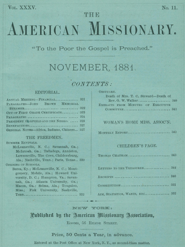 The American Missionary — Volume 35, No. 11, November, 1881 The American Missionary — Volume 35, No. 11, November, 1881