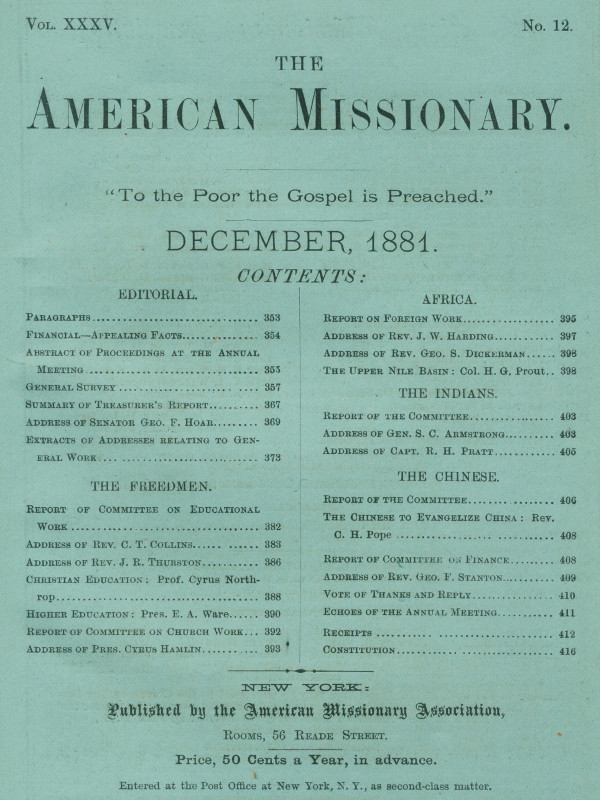 The American Missionary — Volume 35, No. 12, December, 1881 The American Missionary — Volume 35, No. 12, December, 1881