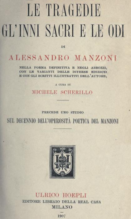 Alessandro Manzoni'nin Trajedileri, Kutsal İlahiler ve Odları