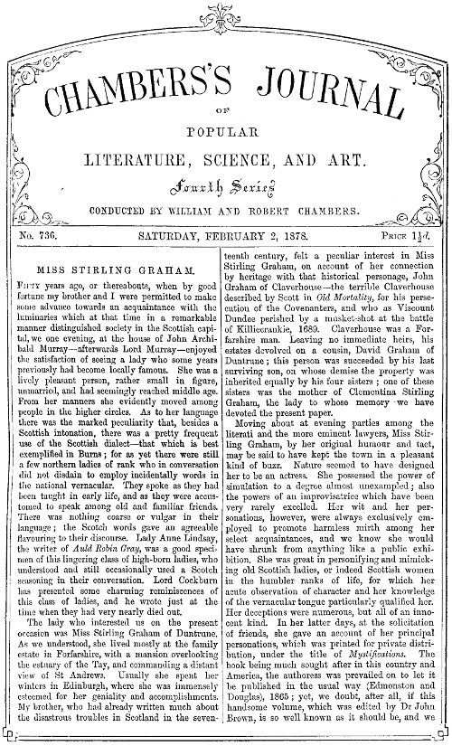 Chambers's Journal of Popular Literature, Science, and Art, No. 736, February 2, 1878 Chambers's Journal of Popular Literature, Science, and Art, No. 736, February 2, 1878