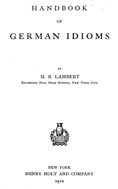 Handbook of German Idioms Handbook of German Idioms
