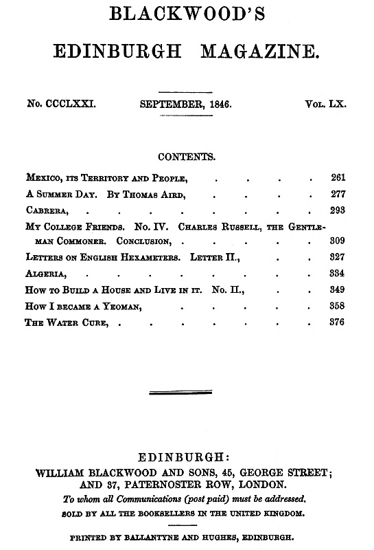 Blackwood's Edinburgh Magazine, Volume 60, Number 371, September 1846 Blackwood's Edinburgh Magazine, Volume 60, Number 371, September 1846