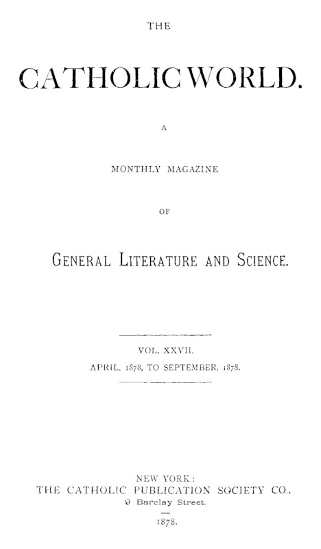 Various - Katolik Dünya, Cilt 27, Nisan 1878'den Eylül 1878'e