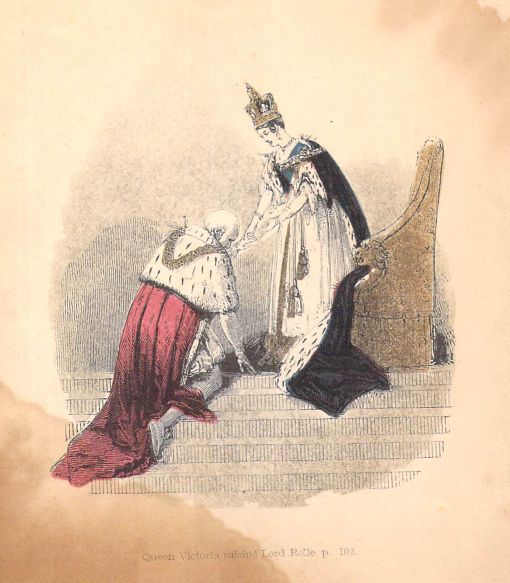 Queen Victoria raising Lord Rolle. p. 102