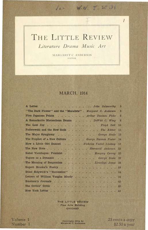 The Little Review, March 1914 (Vol. 1, No. 1) The Little Review, March 1914 (Vol. 1, No. 1)