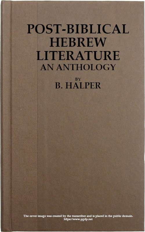 Post-Biblical Hebrew Literature: An Anthology Post-Biblical Hebrew Literature: An Anthology